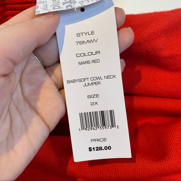 2X French Connection NWT super soft red cowl neck hi low sweater - Picture 11 of 14